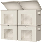Zilink Fabric Storage Bins with Lid 4-Pack Stackable Cloth Storage Bins Sweater Organizer with Zipper & Clear Window Closet Organizers and Storage Box for Home, Office, Bedroom (Beige,17" x 12" x 12")