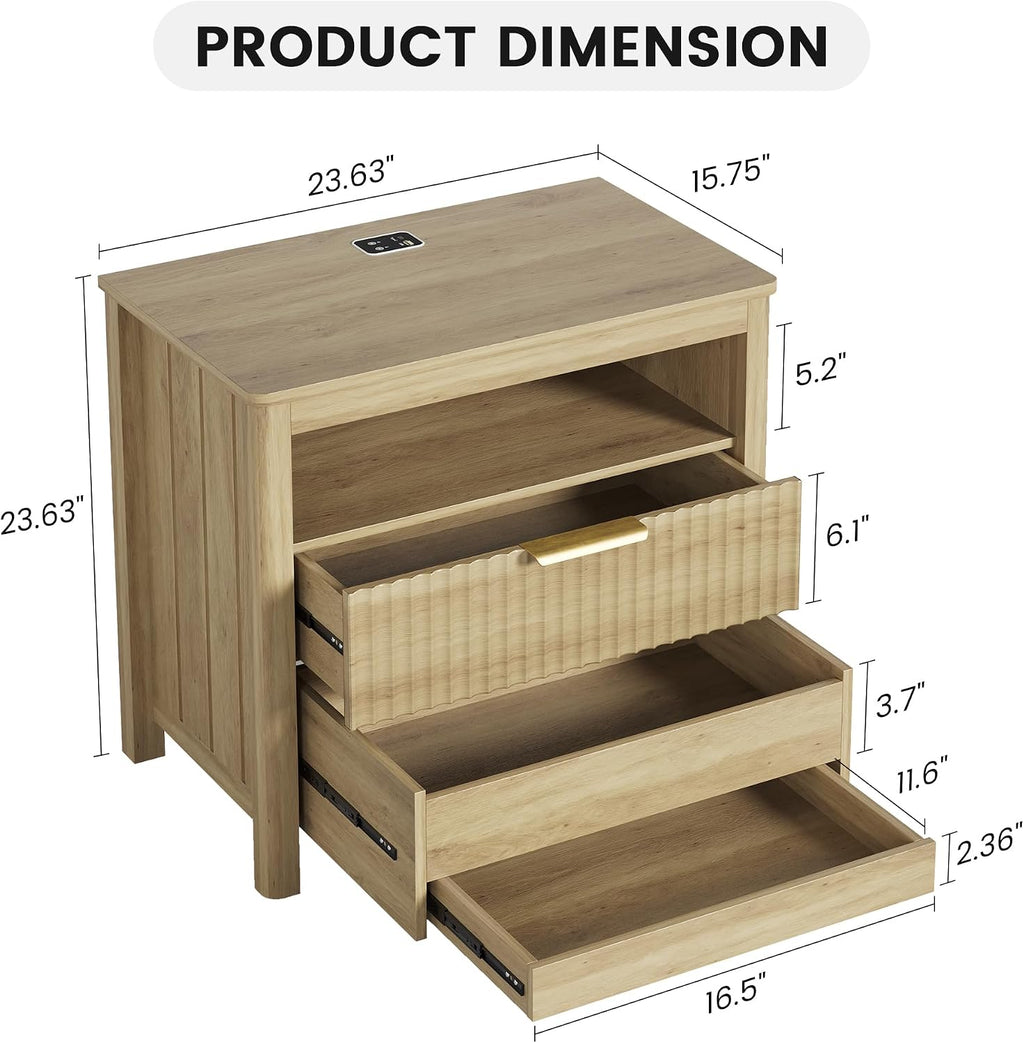 Gurexl 3-Color LED Sensor Nightstand with Gun Drawer, Charge Station, Wood
