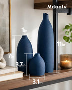 Mdaolv Matte Blue Vase Set Navy Blue Decor Coastal Decor Vases for Kitchen Island Living Room Office Table Fireplace Mantle Decorations & Bathroom Shelf Decor Centerpiece Table Decorations Ceramic