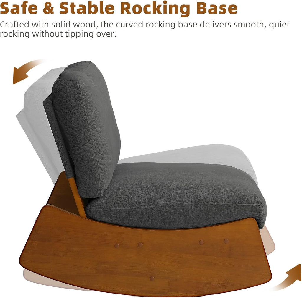 Mid-Century Modern Chenille Rocking Chair, Dark Grey, Set of 1 | Soft chenille upholstery | Sturdy solid wood base | For nursery, living room, & bedroom