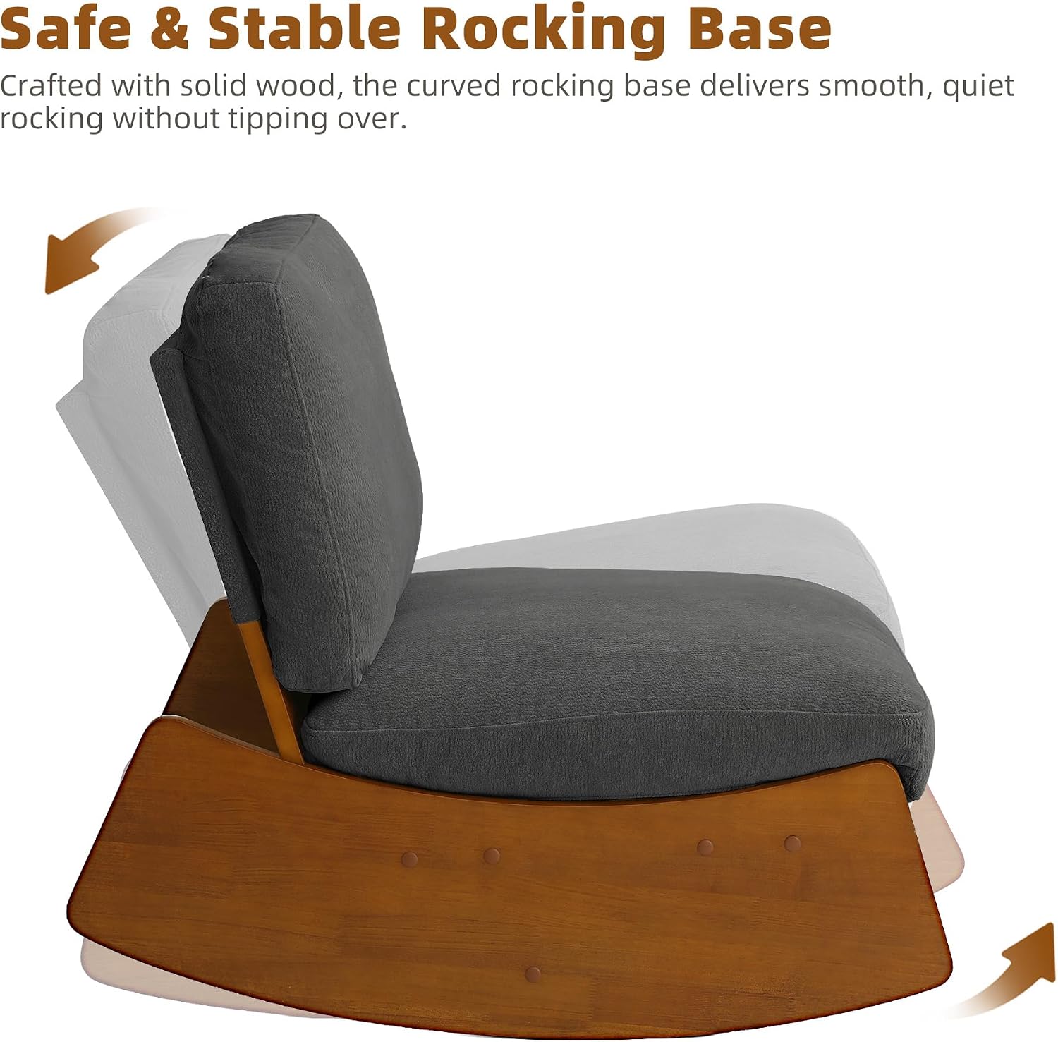 Mid-Century Modern Chenille Rocking Chair, Dark Grey, Set of 1 | Soft chenille upholstery | Sturdy solid wood base | For nursery, living room, & bedroom