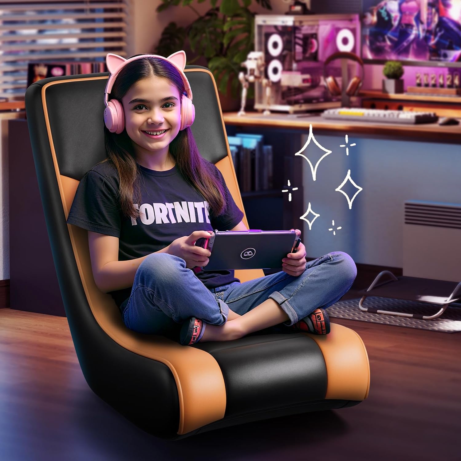 GTPLAYER Floor Rocking Gaming Chair – Floor Rolling Game Chairs with Angle Limiter, Gamer Rocker Floor Seat, Compact & Lightweight, Orange