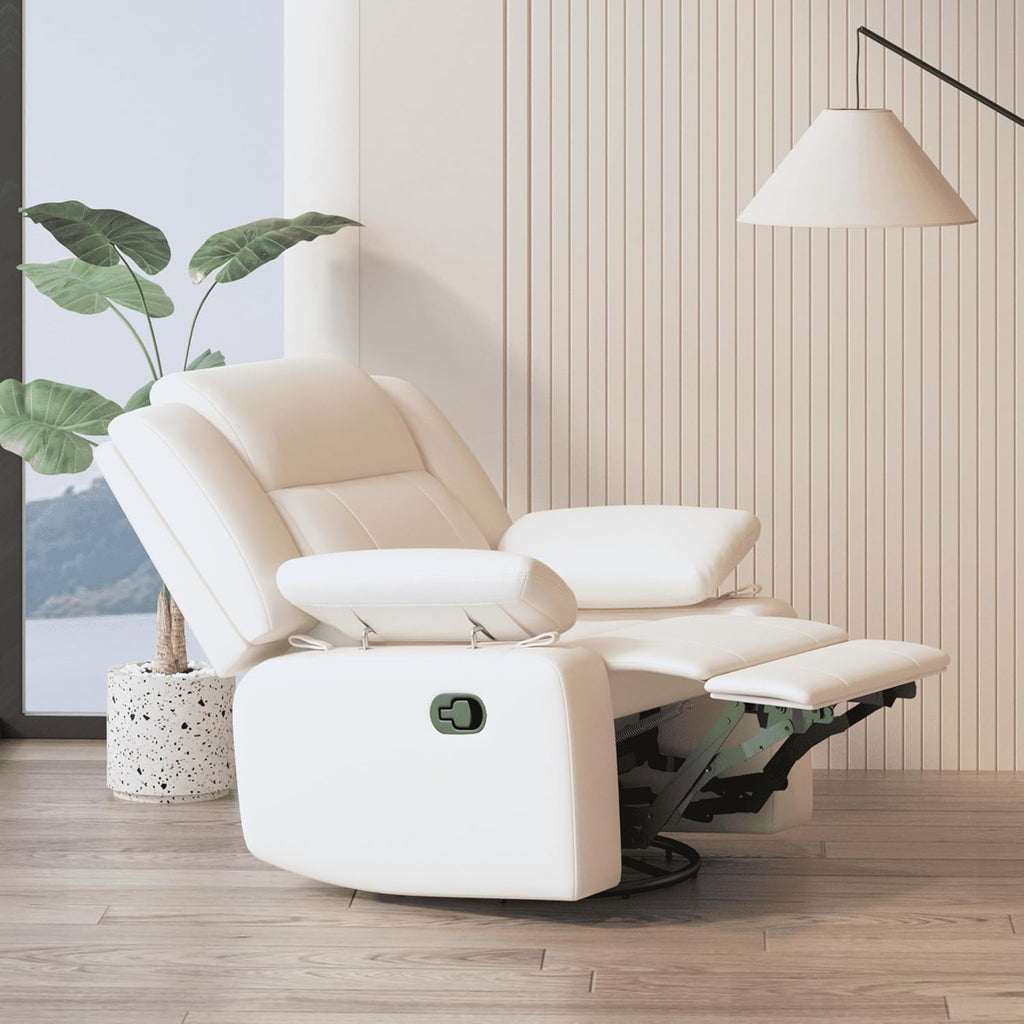 AILEEKISS Nursery Glider Recliner Chair with Adjustable Armrests, Swivel Rocking Recliner for Breastfeeding Moms, 360° Swivel, 30° Rocking, 90°-160° Recline, Easy-Clean Nursery Chair(White)