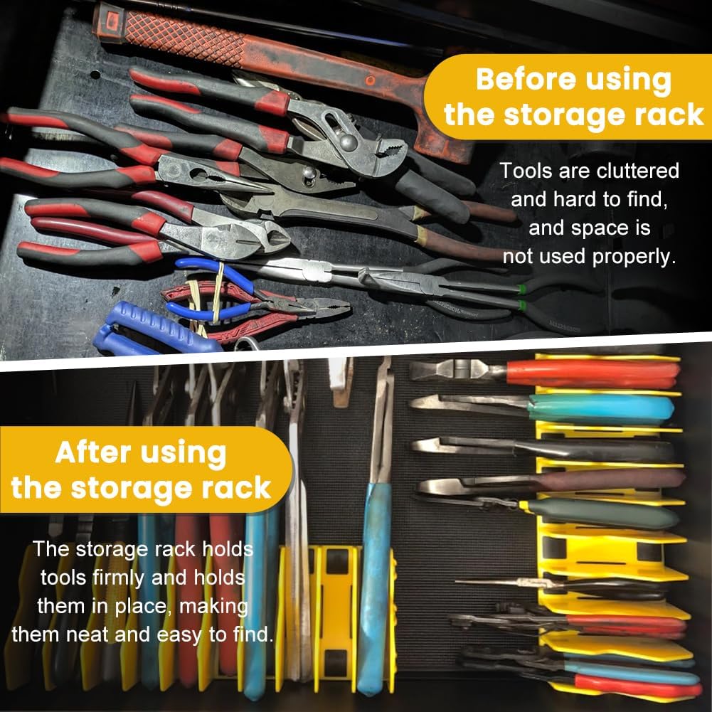 2 Pack Pliers Organizer Rack, 10 Slots Pliers Cutters Organizer Rack Plastic Tool Organizers Space Saving Tool Drawer Toolbox Organizers for Tools Box Storage(COLOR:yellow)