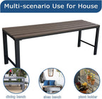 46" Outdoor Metal Backless Bench, All-Weather Patio Garden Bench for Backyard, Porch, or Lawn, Durable Steel Bench for Outdoor Spaces, Walnut