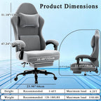 Massage Gaming Chair, Ergonomic Video Game Chair with Lumbar Support and Footrest, Height Adjustable Fabric Computer Chair with Pocket Spring Cushion (Gray)