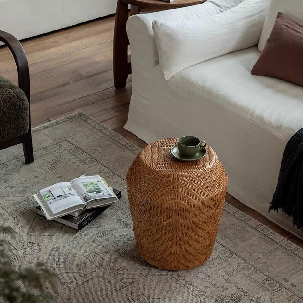 Couch Side Table Home Creative Rattan Drum Stool B& Living Room Sofa Side Table Narrow End