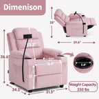 MCombo Bigger Kids Recliner for Ages 5+, Teens Recliner with iPad Stand, Child Reclining Chair with Cup Holders (Pink)