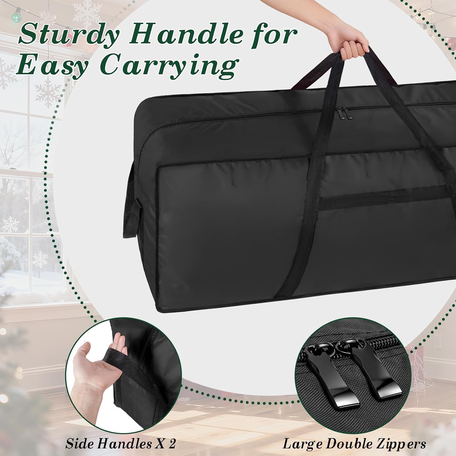 3FT/4FT/4.5 FT Christmas Tree Storage Bag, Heavy Duty Christmas Tree Bag with Reinforced Handles and Dual Zippers Wide Opening, Large Capacity fits for Artificial Christmas Tree, Black