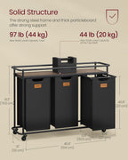 VASAGLE Laundry Sorter, Laundry Hamper with Wheels, 39.6 Gal. (150 L) Portable Rolling Cart Baskets with Shelf, 3 Removable Liners and 6 Labels, Ink Black and Chestnut Brown UBLH103BH01