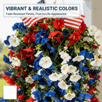4th of July Decoration Tricolor Patriotic Artificial Flower, Red White and Blue Silk Flowers for Independence Day Memorial Day Decor - Outdoor Indoor UV Resistant Faux Flowers for Patio (2pcs)