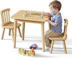 Brelley Solid Wood Kids Table and 2 Chairs Set, Toddler Desk 23.6" L x 19.7" W and Chair Set, Graffiti Desktop, Classroom/Daycare/Home, Children Multi-Activity Table for Ages 2-8