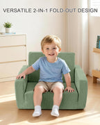 Kids Chair and Couch, 2-in-1 Fold-Out Kids Sofa, Soft Convertible Seating, Comfy Kids Chair for Boys and Girls,Green