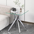 Modern Glass Side Table 17.72" Square End Table with Metal Legs, Small Clear Tempered Glass Sofa Tables for Living Room, Bedroom, Nightstand (Silver)