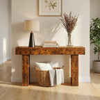 DUMOS 63 Inches Console Farmhouse Table for Entryway, Long Console Table Behind Couch, Solid Wood Narrow Entryway Table for Hallway, Living Room, Foyer, Entrance, Easy Assembly, Brown