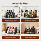 Liquor Bottle Display Shelf, Coffee Syrup Rack Organizer with Metal Hand, 3 Step Countertop Liquor Wine Rack, Mini Bar, Liquor Cabinet, Home Retro Bar Shelf Stand for Liquor Whiskey, Bourbon, Spirits