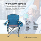 ARROWHEAD OUTDOOR Heated Camping Chair – Heavy-Duty Portable Folding Chair with 3 Heat Modes, 6-Can Cooler, Cup & Wine Glass Holder – Supports 330lbs