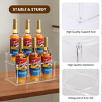 IEEK Coffee Syrup Rack Organizer 2-Tier 6 Syrup Bottles Holder Stand for Coffee Bar,Clear Acrylic Bottle Storage Shelf With Anti Slip Pad for Syrup/Wine/Kitchen Coffee Station,Countertop Wine Rack