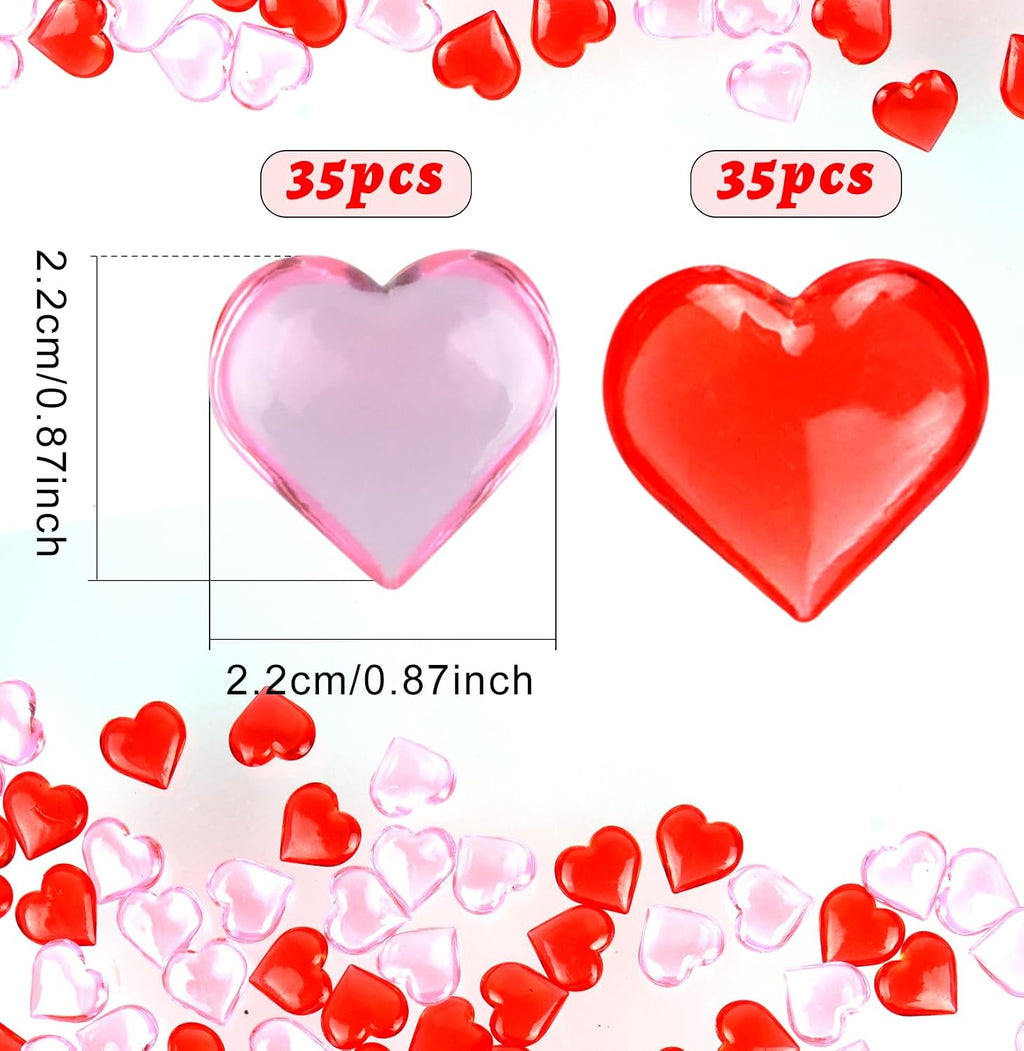 CHRORINE 70 Pcs Acrylic Heart Ornaments Translucent Hearts Shaped Gems Crystals for Table Scatter Decoration/Vase Fillers/Artwork in Valentine or Wedding Party- Red,Pink