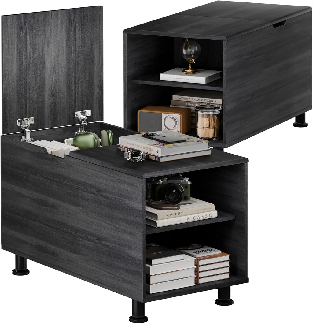 Rreyet End Table with 2 Open Storage Space & 15" Large Cube Storage, Adjustable Shelf, Modern Nightstand, Minimalist Sofa Side Table for Living Room, Bedroom, Office (2, Black)
