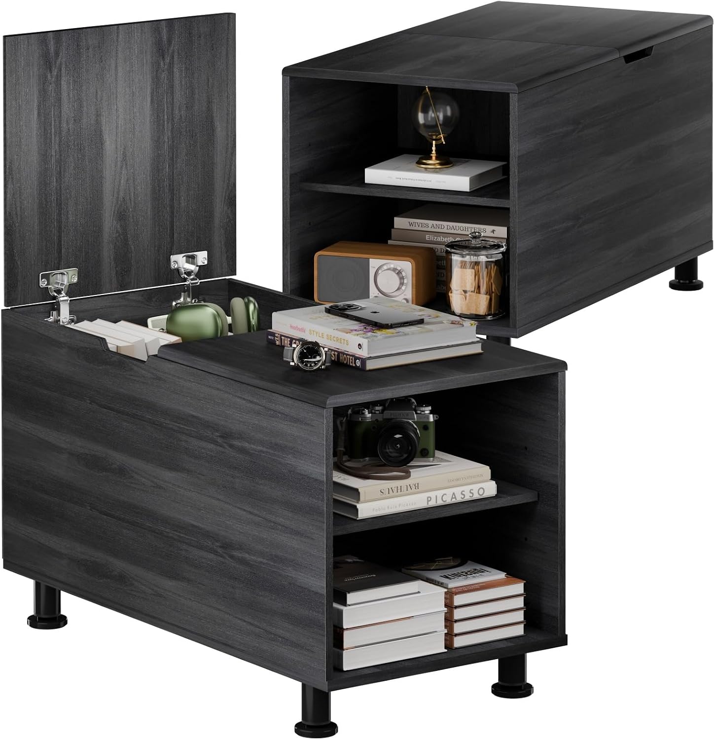 Rreyet End Table with 2 Open Storage Space & 15" Large Cube Storage, Adjustable Shelf, Modern Nightstand, Minimalist Sofa Side Table for Living Room, Bedroom, Office (2, Black)