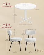 VASAGLE Dining Table Set, Round Dining Table with 2 Upholstered Kitchen Chairs, for Small Spaces, Kitchen, Living Room, Steel Frame, Modern Style, Snow White and Cream White UZH2507008