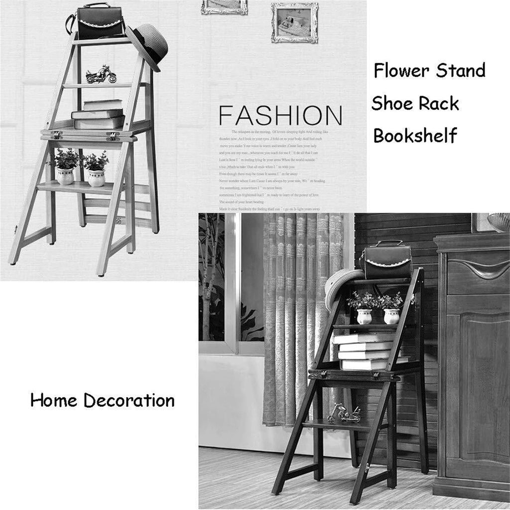Step Stool 4-Step White Wooden Folding Ladder & Step Stool - Lightweight Dual-Use Shelving Ladder for Home, Library & Loft - 150kg Capacity