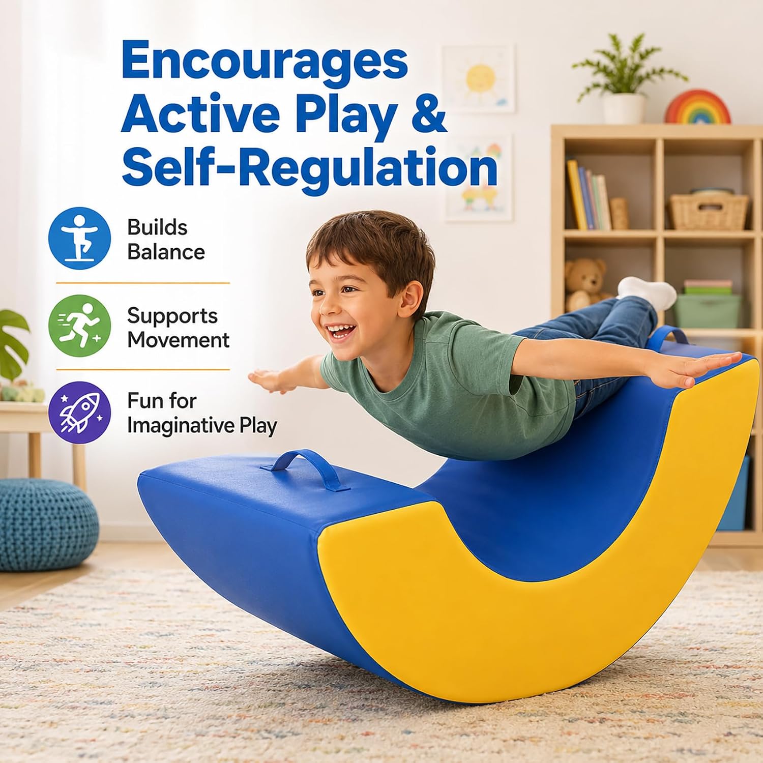Sensory Rocking Chair with Waterproof PU Cover,High-Density Foam Portable Sensory Chair for Kids-Classroom Rocker for Focus & Engagement