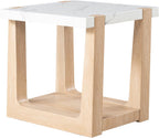 Furniture of America Coren Modern 24-inch Marble Top Square End Table with Shelf Base and U-Shaped Legs for Small Space, Living Room, Home Office, Natural and White