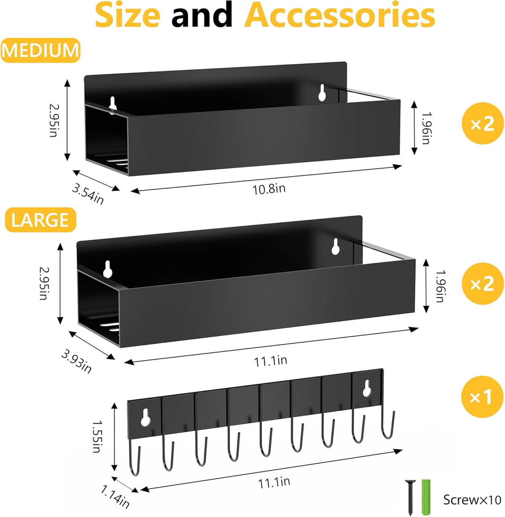 SMRCAD Magnetic Spice Rack for Refrigerator Seasoning Organizer for Spice Fridge Shelf storage Magnetic Shelf with Hook for Oven (BLACK, 5pack)