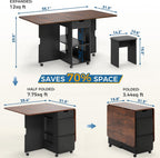 Mondeer Folding Dining Table and Chairs Set 4, 55" Space Saving Table with 4 Cushioned Stools, 2 Drawers and Storage Shelves, Foldable Table and Chairs for Kitchen Dining Room Living Room