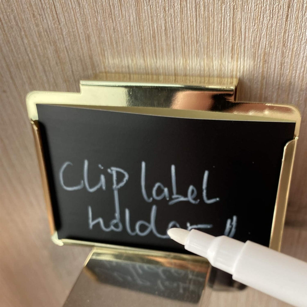 Clip Label Holders,Gold Bin Clips for Kitchen Pantry Organization Holiday Christmas Happy New Year,10 Pcs Clip Holders with 60 Pcs Chalkboard Stickers