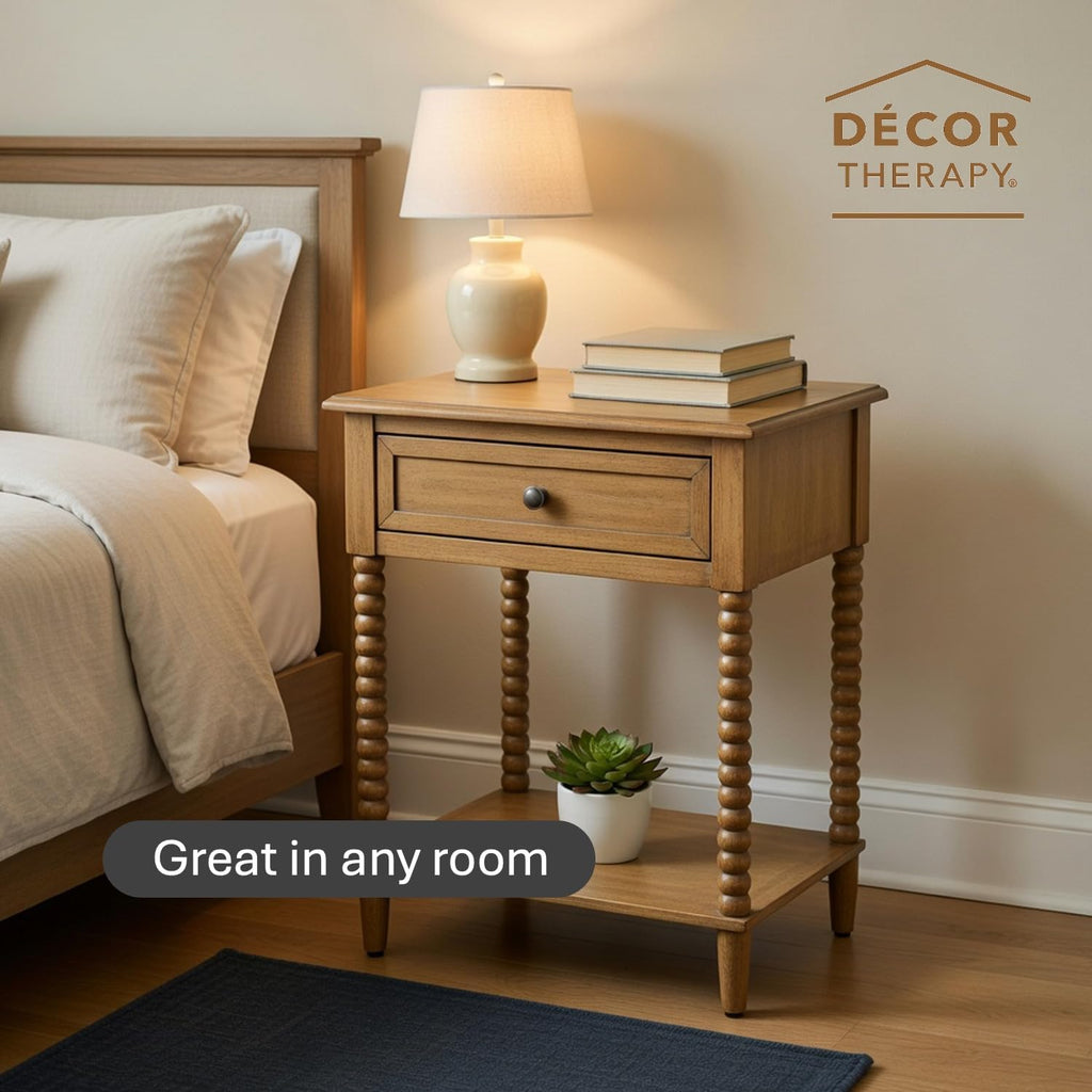 Decor Therapy Preston Traditional Single Drawer Side Table, Classic Bedside End Table with Lower Shelf, Seadrift