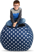 Creative QT Bean Bag Chair Cover - Large 33-Inch, Navy Polka Dot - Stuffed Animal Storage & Toy Storage Organizer for Kids - Machine-Washable Cotton Cover