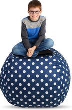 Creative QT Bean Bag Chair Cover - Large 33-Inch, Navy Polka Dot - Stuffed Animal Storage & Toy Storage Organizer for Kids - Machine-Washable Cotton Cover