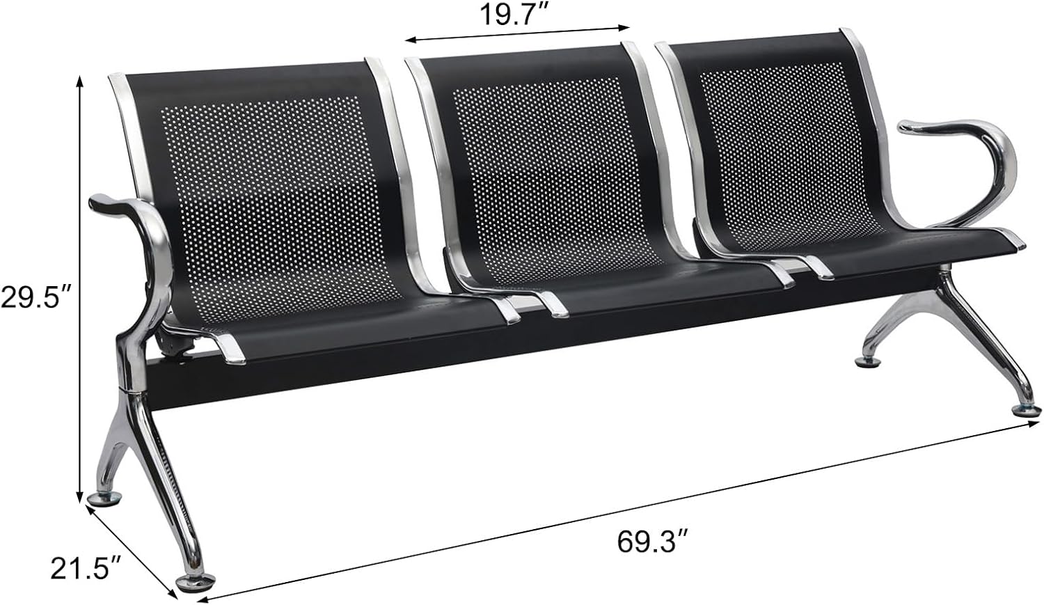 Kinfant Waiting Room Bench Set - Metal Office Guest Reception Seat Black Mesh Waiting Room Chairs with Armrest for Airport, Hospital, Bank, Salon, Barbershop, Hall(3-Seat, Set of 4)