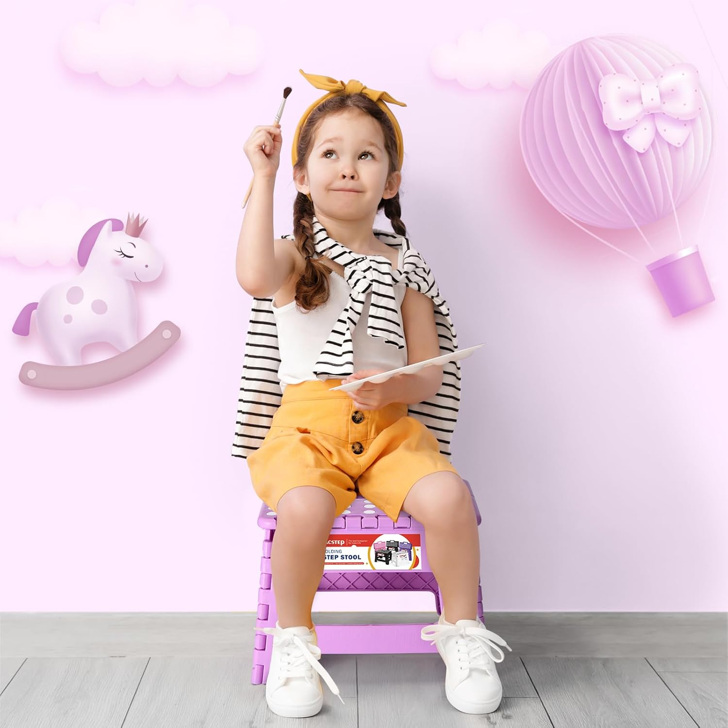 ACSTEP 9 Inch Foldable Step Stool for Kids, 300 lb, Light Purple | Lightweight Plastic Small Foldable Step Stool with Handle, Non-Slip, for Kitchen, Bathroom, Bedroom and Closet