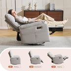 Power Rocking Chair Nursery with Adjustable Lumbar Support,Swivel Rocker Recliner with Overstuffed Armrests, Nursery Glider Recliner for Bedroom & Livingroom, USB & Type-C, Faux Leather Grey