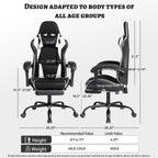 Gaming Chair, Computer Chair with Footrest and Lumbar Support,High Back Ergonomic Office Chair, Height Adjustable Game Chair with 360°-Swivel Seat and Headrest, for Office or Gaming (White)