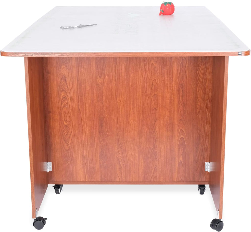 Kangaroo Kookaburra Cutting Table – Large Sewing, Quilting & Craft Workstation with Expandable 70” x 40” Surface, Storage Drawers, Shelves & Rolling Locking Casters, Teak Finish