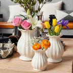 3 Pack White Ceramic Vase Set Small Rustic Decorative Vases Home Decor Wavy Edge Modern Flower Vases for Farmhouse Table Centerpiece Living Room Kitchen Bedroom (5.7,6.7,7.9in,Elegant)