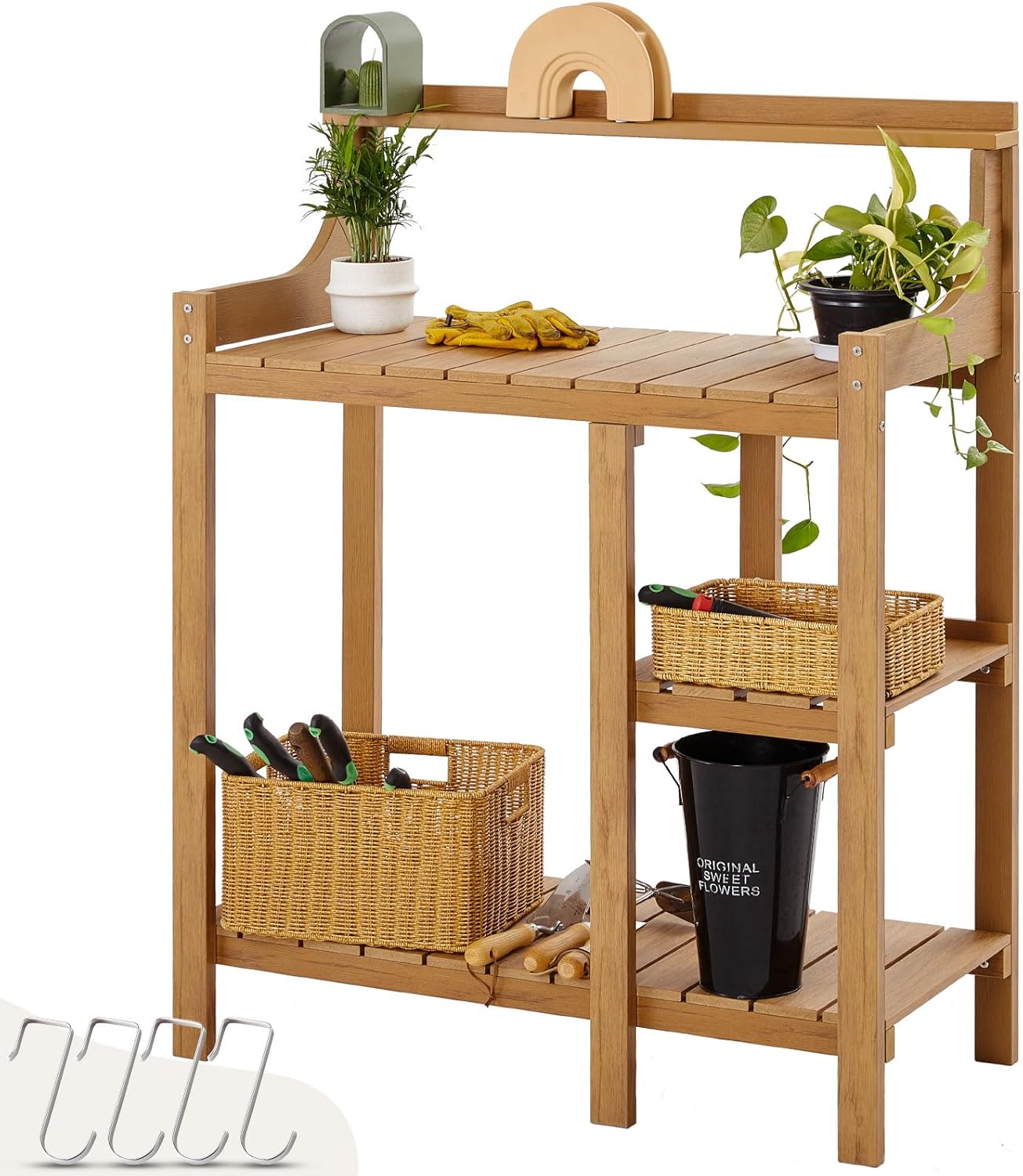 LMP Potting Bench, HDPS Potting Bench Table, 37.5’’x17.5x50' (LxWxH) All Weather Potting Table Work Station for Outside Gardening, Like Teak Wood