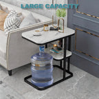 TV Tray Table with Shelf, Metal Frames, Snack Table for Couch, Sofa, Bed, Chair, Living Room, C Shaped End Side Table for Eating, Dinner or Laptop, Small Spaces, Easy Assembly (19.7" x 11.8", White)