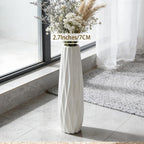 White Tall Ceramic Floor Vase, 17.7 Inch, Ribbed Design, Large Vase | Glossy Glazed Finish, Narrow Corners, Entryway, Bedroom, Compact Spaces