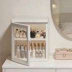 Countertop Storage Cabinet with Door and Shelf Mini Foldable Small Cabinet Organizers and Storage for Bathroom Pantry Bedroom, White(1 Layer)