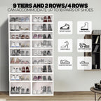 FAHKNS Foldable Shoe Rack, Transparent Shoe Boxes with Magnetic Double Doors, Shoe Organizer Storage for Entryway/Bedroom/Cloakroom, Large Shoe Cabinet with Hidden Bottom Roller 9 Tiers 4 Row (White)