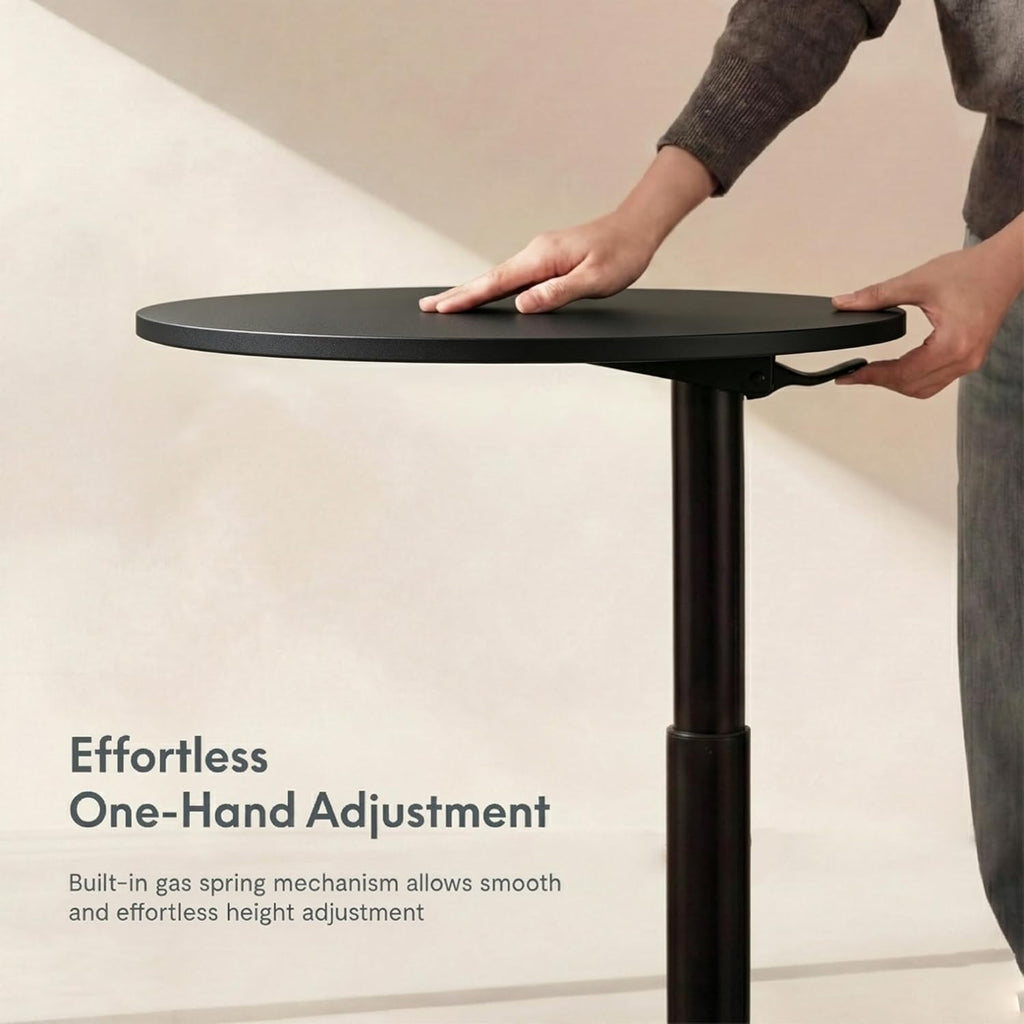 FLEXISPOT Adjustable Side Table, Round End Table for Couch & Bed, Stable & Space-Saving Bed Side Table with Effortless One-Hand Height Adjustment, Low-Profile Steel Base, Perfect for Small Spaces