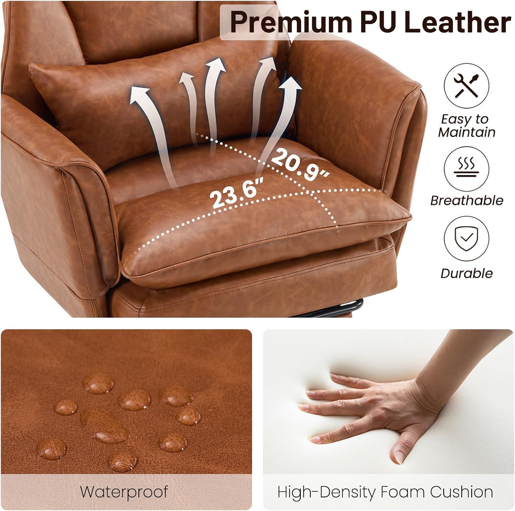 Furniliving Big and Tall Office Chair, Ergonomic Computer Desk Chair with Footrest, Wide Seat Reclining Gaming Chair, Flip Armrests for Cross Legged Sitting, Heavy Duty Support up to 400LBS, PU, Brown