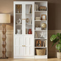 Cyclysio 80" Tall Pantry Cabinet with Tempered Glass Doors, Kitchen Cabinet with Anti-Tipping Device and Adjustable Shelves, Versatile Cupboard for Kitchen, Dining, Set of 2 (White)