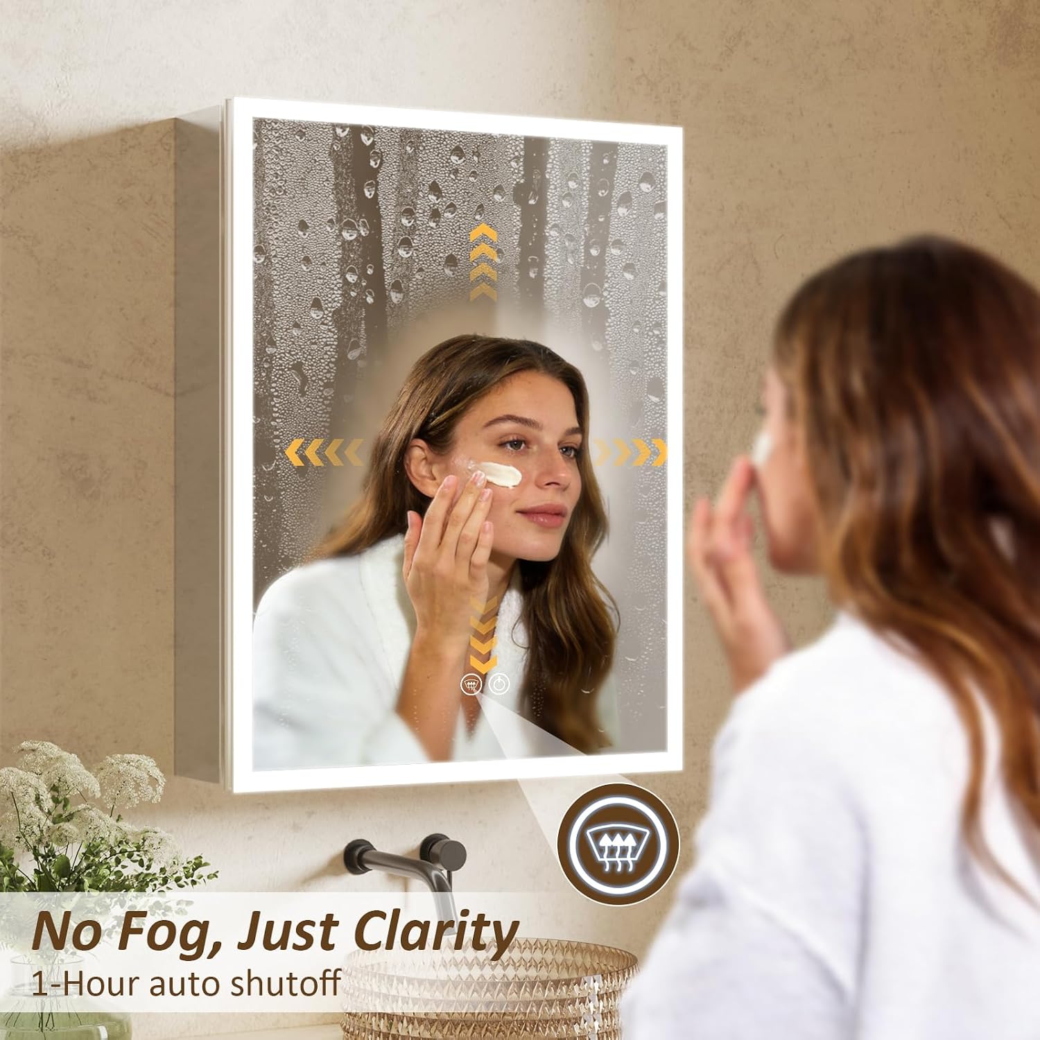 Lighted Medicine Cabinet with Mirror 20x26 IN, LED Medicine Cabinet Mirror with 3-Colors Dimmable Light, Defog, Medicine Cabinet with Lights Built-in Sensing Light, 2 Outlets, Recessed or Wall Mount